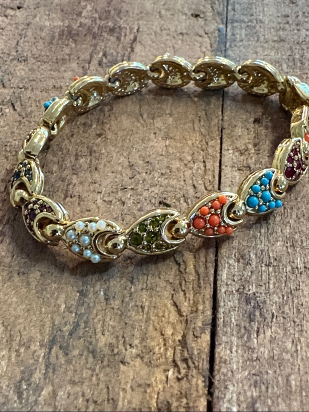 Gold-Tone Multicolor Beaded Link Bracelet